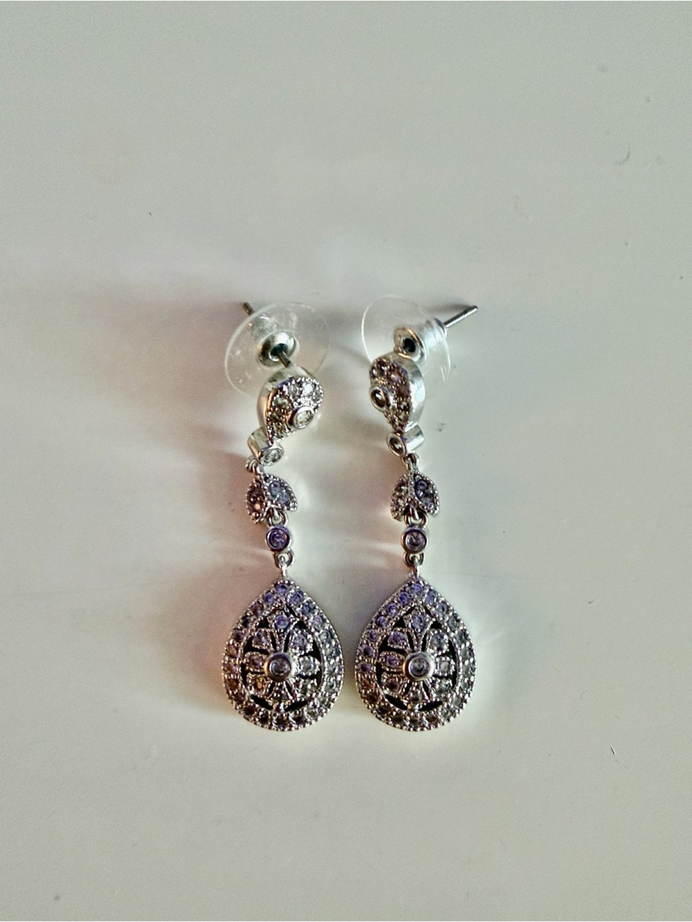 Silver Teardrop Dangle Earrings with cubic zirconia  - NW